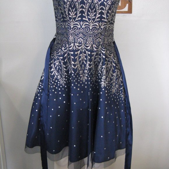Masquerade Navy & Silver Sparkle Prom Dress - Picture 3 of 9